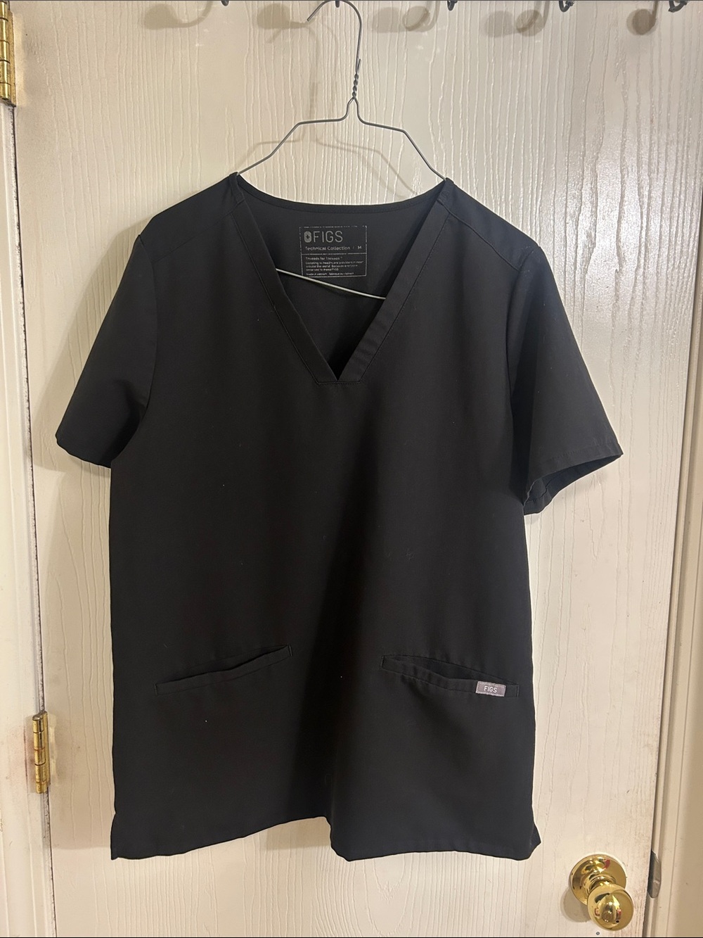 Figs Black V-Neck Scrub Top with Front Pockets
